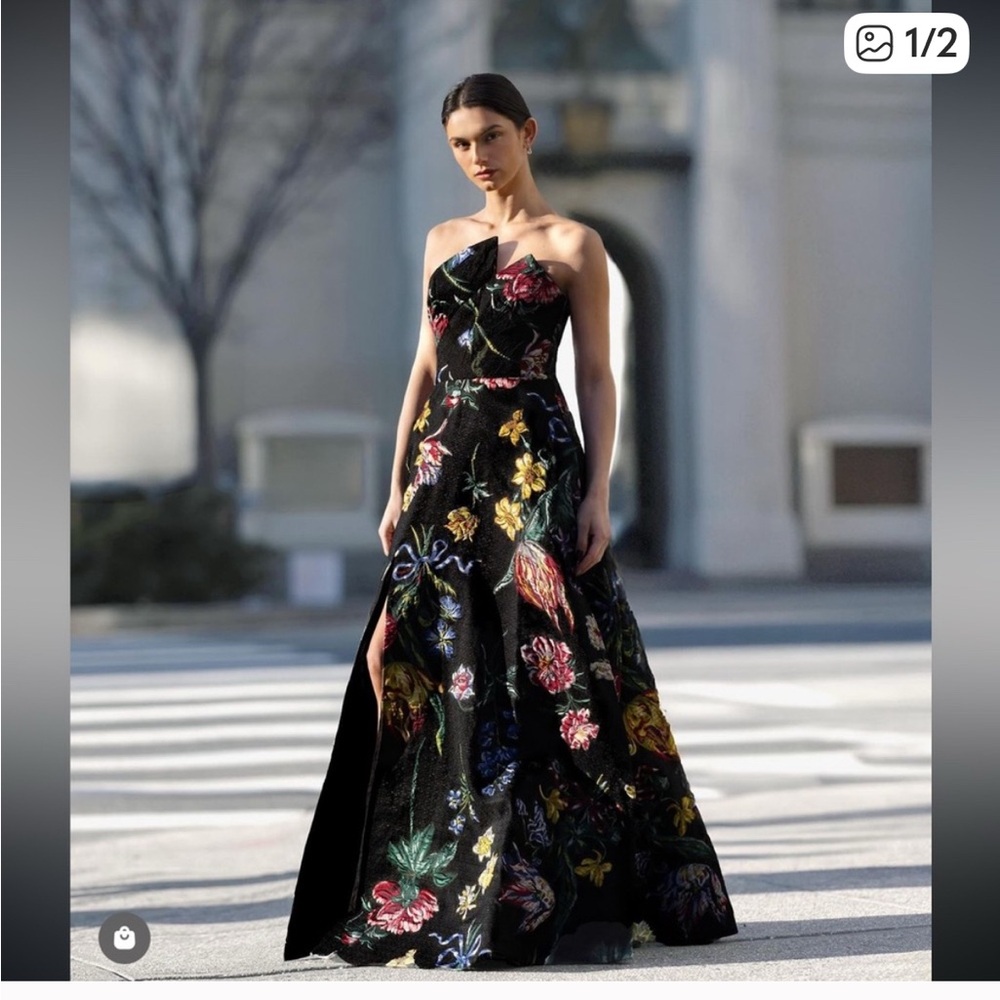 Elegant One-Shoulder Floral Black Dress